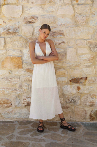 White Textured Linen Dress - US12 LEFT LAST ONE