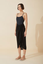 Load image into Gallery viewer, Black Knitted Organic Linen Blend Wrap Skirt