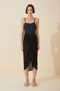 Black Knitted Organic Linen Blend Wrap Skirt