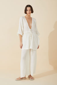 White Textured Linen Top